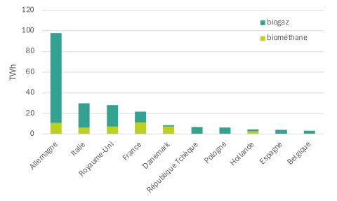 Production de biogaz biomethane par pays 
